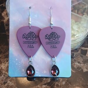 Dunlop Purple Guitar Pick Earrings with Teardrop Accents
